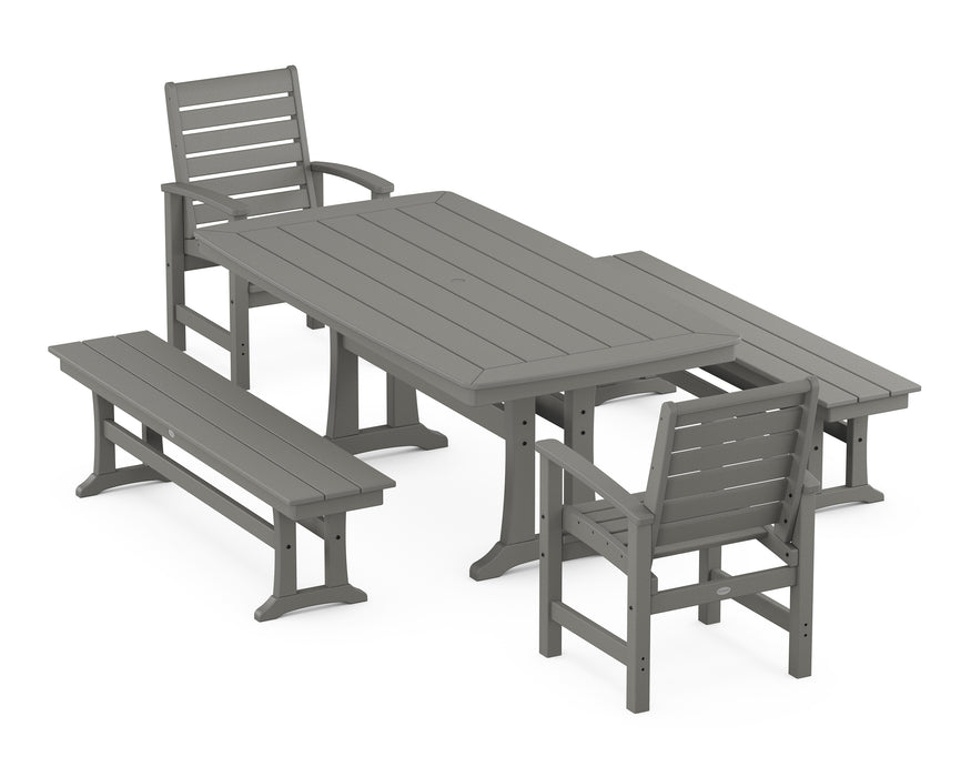 POLYWOOD Signature 5-Piece Dining Set with Trestle Legs in Slate Grey