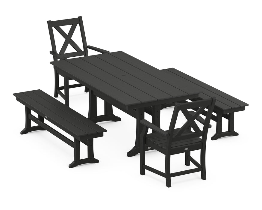 POLYWOOD Braxton 5-Piece Farmhouse Dining Set With Trestle Legs in Black