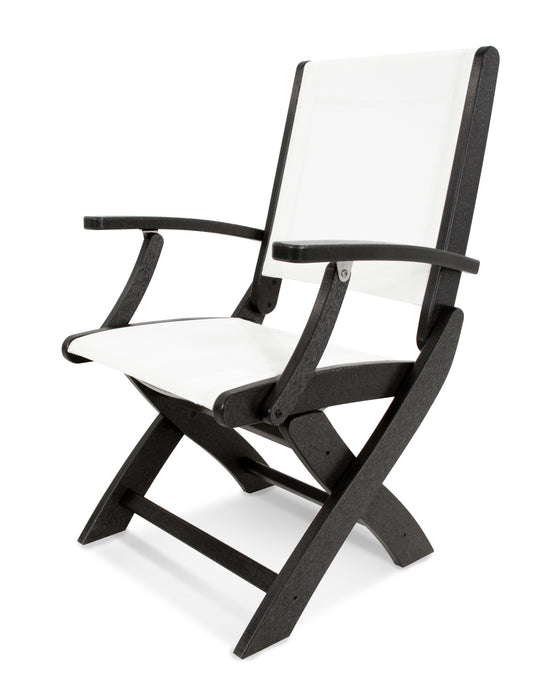 POLYWOOD Coastal Folding Chair in Black / White Sling image