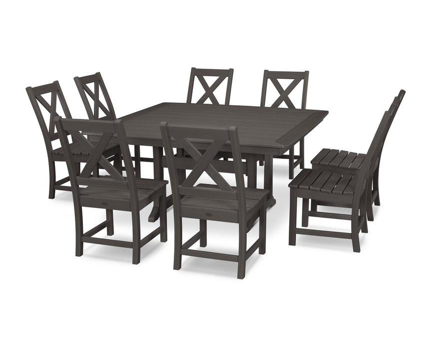 POLYWOOD Braxton 9-Piece Nautical Trestle Dining Set in Vintage Coffee image