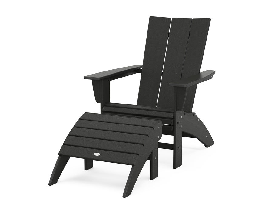 POLYWOOD Modern Curveback Adirondack Chair 2-Piece Set with Ottoman in Black image