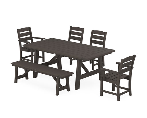 POLYWOOD Lakeside 6-Piece Rustic Farmhouse Dining Set With Bench in Vintage Coffee image