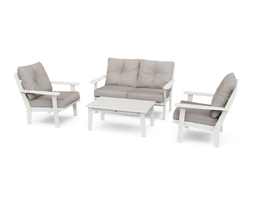 POLYWOOD Lakeside 4-Piece Deep Seating Set in Vintage White / Weathered Tweed image