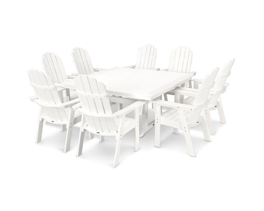 POLYWOOD Vineyard Curveback Adirondack 9-Piece Nautical Trestle Dining Set in White