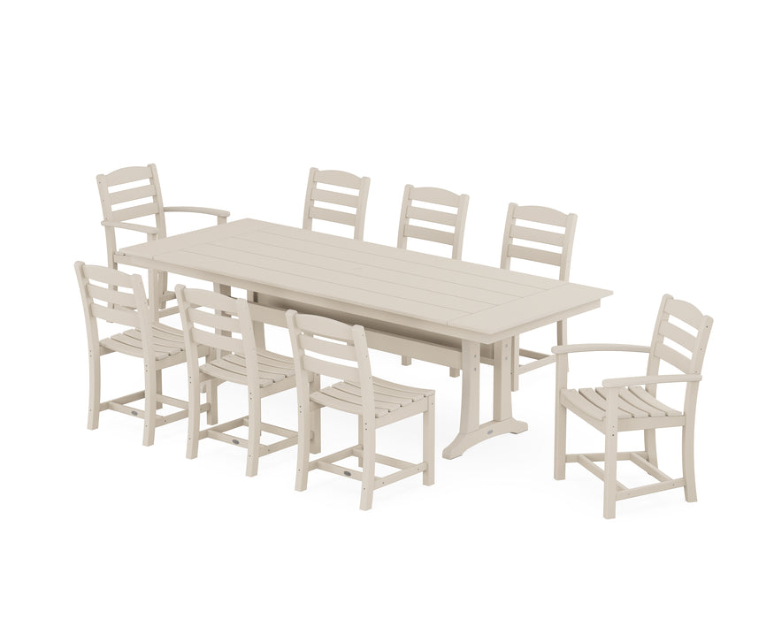 POLYWOOD La Casa Cafe 9-Piece Farmhouse Dining Set with Trestle Legs in Sand image