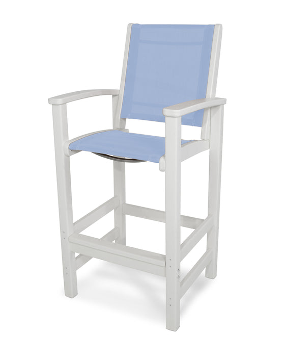 POLYWOOD Coastal Bar Chair in White / Poolside Sling image