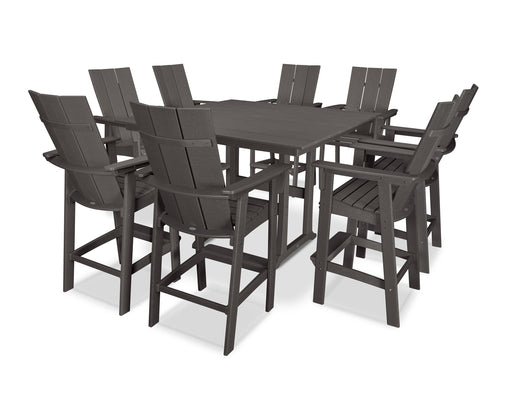 POLYWOOD Modern Curveback Adirondack 9-Piece Farmhouse Trestle Bar Set in Vintage Coffee image