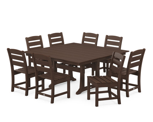 POLYWOOD Lakeside 9-Piece Farmhouse Trestle Dining Set in Mahogany image