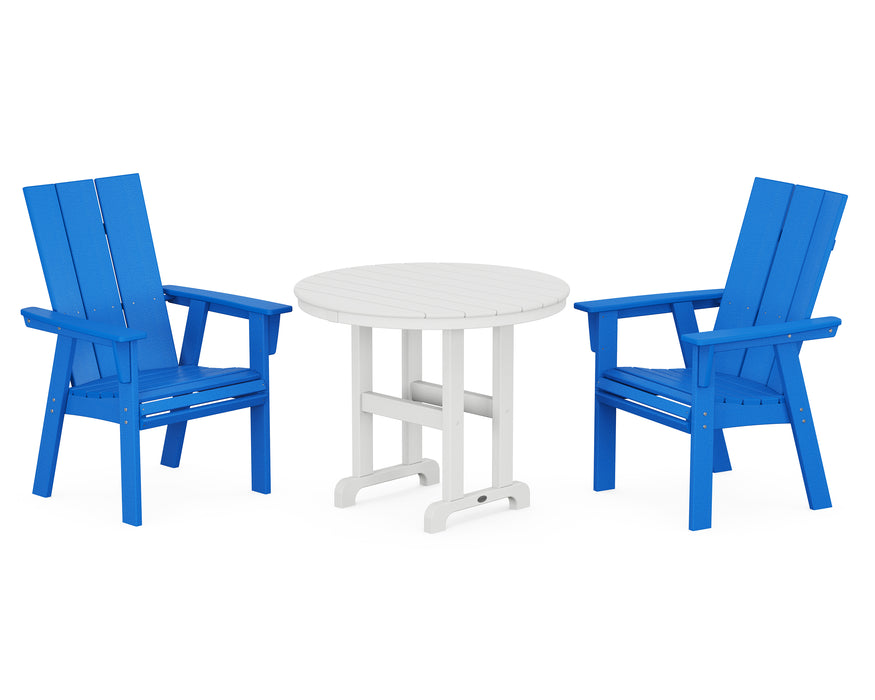 POLYWOOD Modern Adirondack 3-Piece Round Dining Set in Pacific Blue