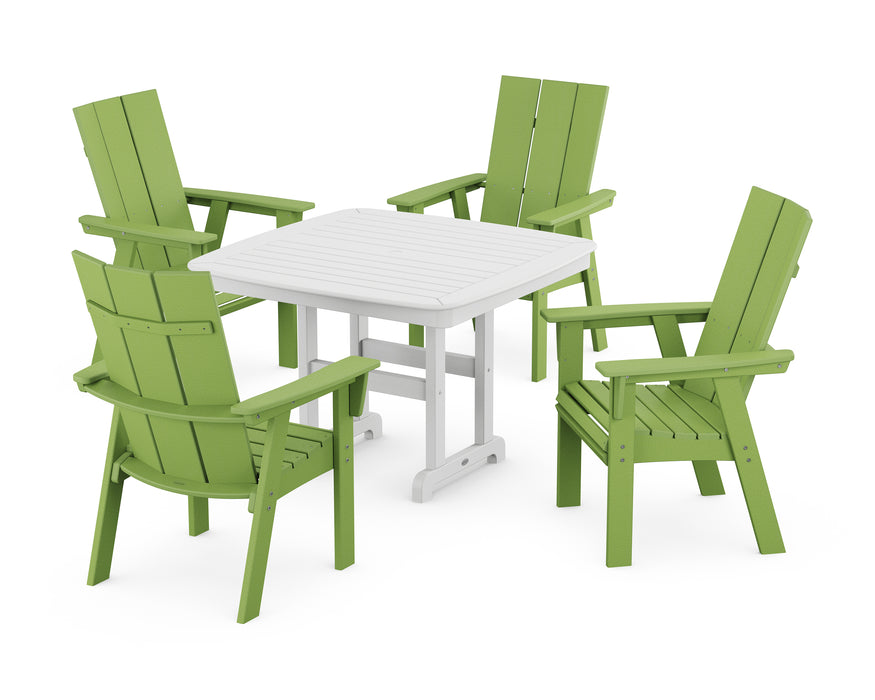 POLYWOOD Modern Curveback Adirondack 5-Piece Dining Set in Lime / White image