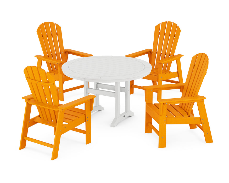 POLYWOOD South Beach 5-Piece Round Dining Set with Trestle Legs in Tangerine / White