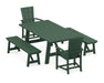 POLYWOOD Quattro 5-Piece Rustic Farmhouse Dining Set With Benches in Green image