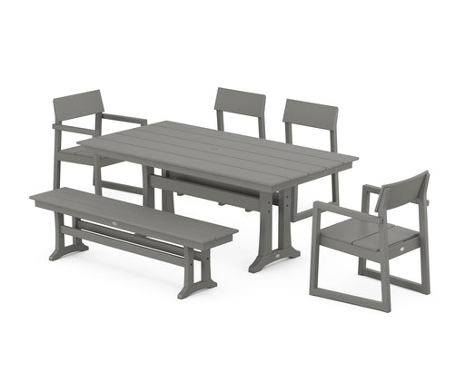 POLYWOOD EDGE 6-Piece Farmhouse Dining Set With Trestle Legs in Slate Grey image