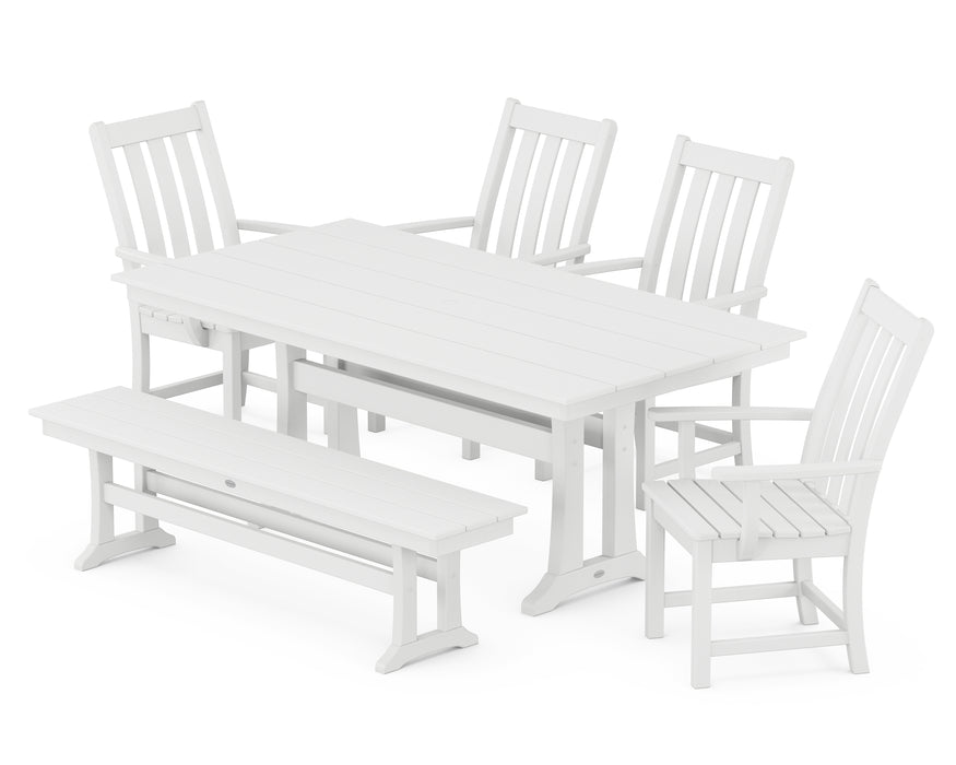 POLYWOOD Vineyard 6-Piece Arm Chair Farmhouse Dining Set with Trestle Legs and Bench in White