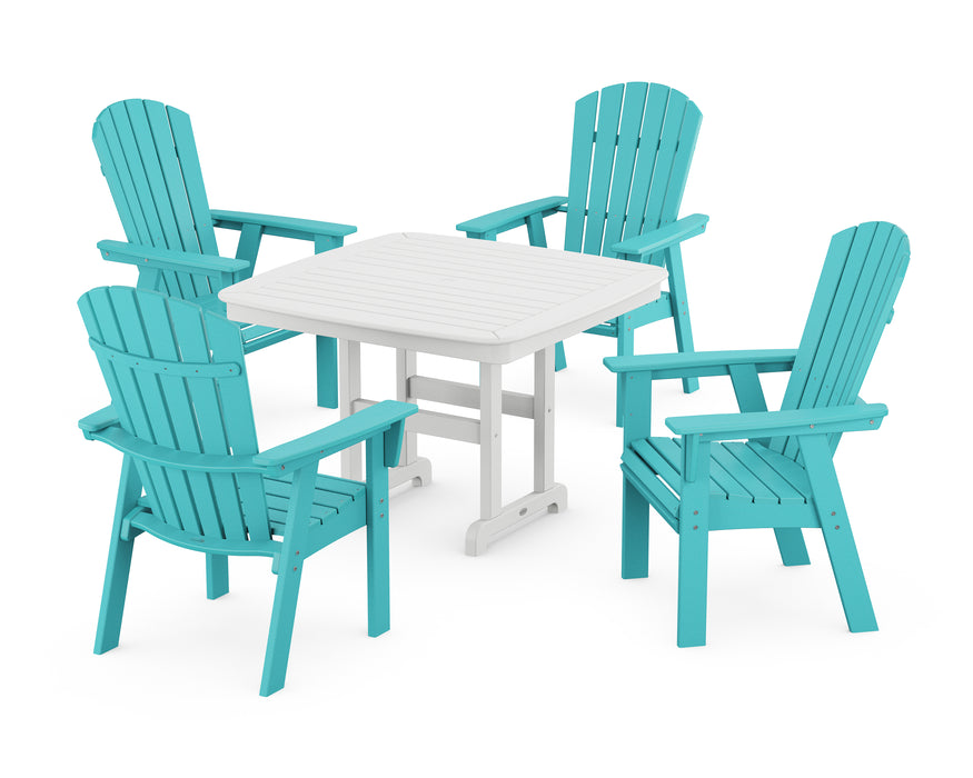 POLYWOOD Nautical Curveback Adirondack 5-Piece Dining Set in Aruba / White image