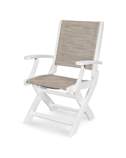 POLYWOOD Coastal Folding Chair in Vintage White / Onyx Sling image