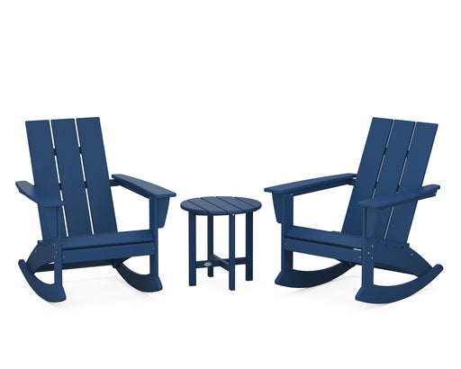 POLYWOOD Modern 3-Piece Adirondack Rocking Chair Set in Navy image