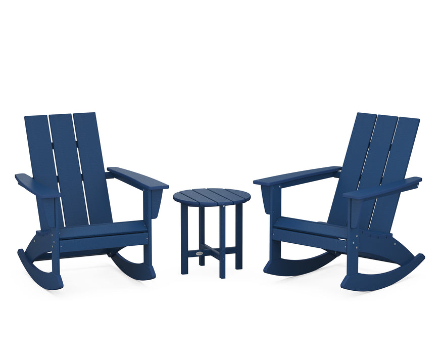 POLYWOOD Modern 3-Piece Adirondack Rocking Chair Set in Navy