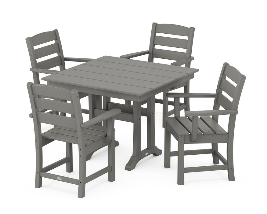 POLYWOOD Lakeside 5-Piece Farmhouse Trestle Arm Chair Dining Set in Slate Grey image