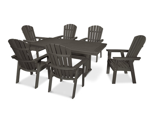 POLYWOOD Nautical Curveback Adirondack 7-Piece Dining Set with Trestle Legs in Vintage Coffee image