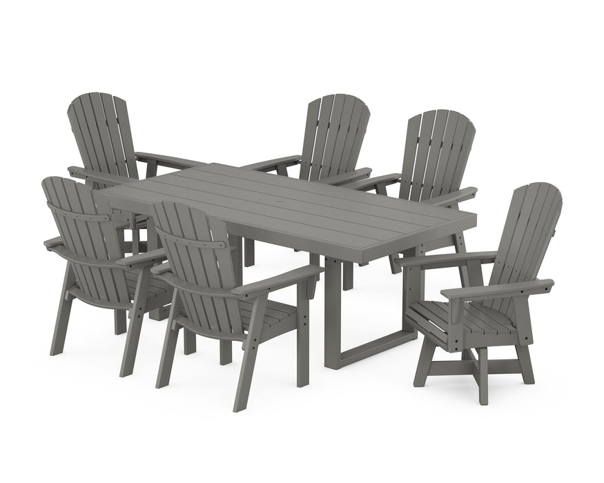 POLYWOOD Nautical Curveback Adirondack Swivel Chair 7-Piece Dining Set in Slate Grey image