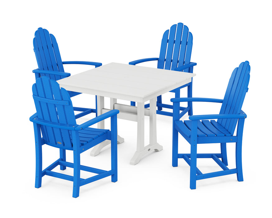 POLYWOOD Classic Adirondack 5-Piece Farmhouse Dining Set With Trestle Legs in Pacific Blue / White image