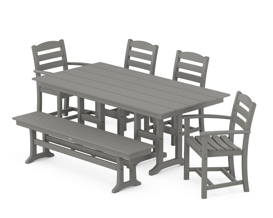 POLYWOOD La Casa Cafe 6-Piece Farmhouse Dining Set with Bench in Slate Grey