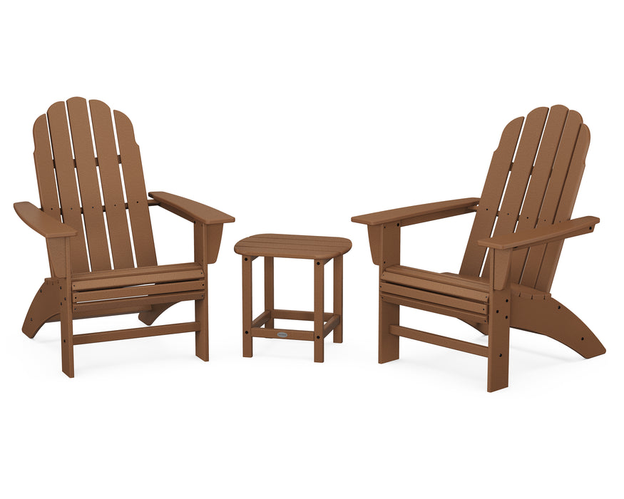 POLYWOOD Vineyard 3-Piece Curveback Adirondack Set with South Beach 18" Side Table in Teak