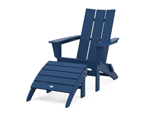 POLYWOOD Modern Folding Adirondack Chair 2-Piece Set with Ottoman in Navy image