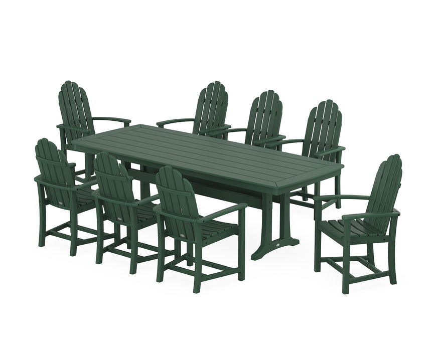 POLYWOOD Classic Adirondack 9-Piece Dining Set with Trestle Legs in Green image