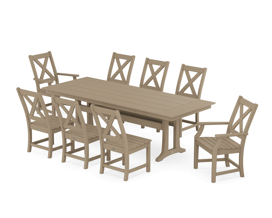 POLYWOOD Braxton 9-Piece Farmhouse Dining Set with Trestle Legs in Vintage Sahara image