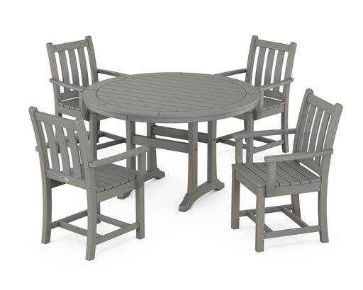 POLYWOOD Traditional Garden 5-Piece Round Dining Set with Trestle Legs in Slate Grey image