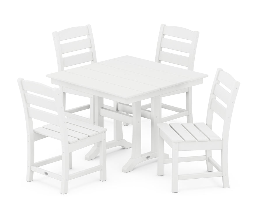 POLYWOOD Lakeside 5-Piece Farmhouse Trestle Side Chair Dining Set in White image