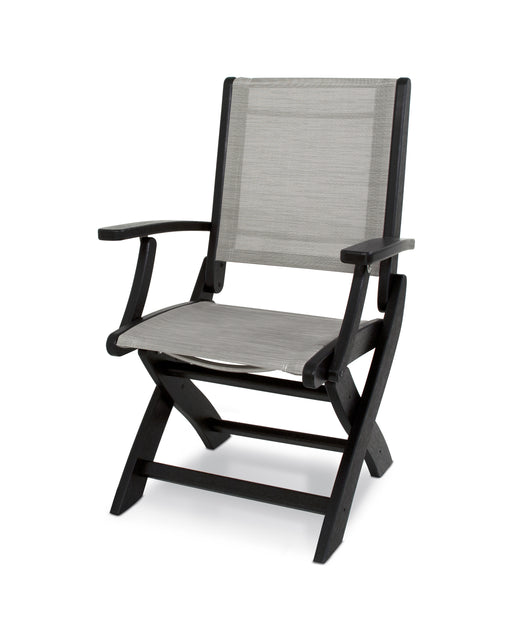 POLYWOOD Coastal Folding Chair in Black / Metallic Sling image