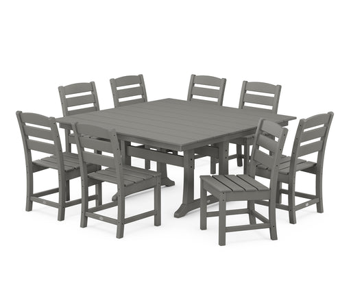 POLYWOOD Lakeside 9-Piece Farmhouse Trestle Dining Set in Slate Grey image