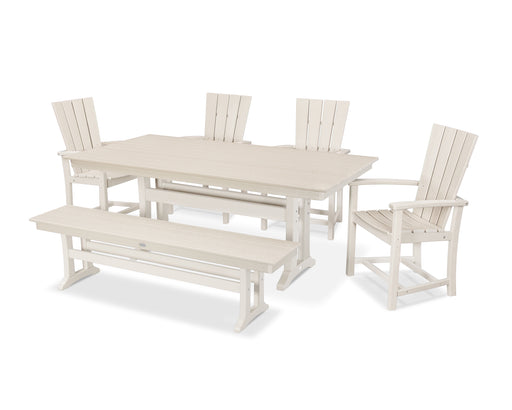 POLYWOOD Quattro 6-Piece Farmhouse Dining Set with Trestle Legs and Bench in Sand image