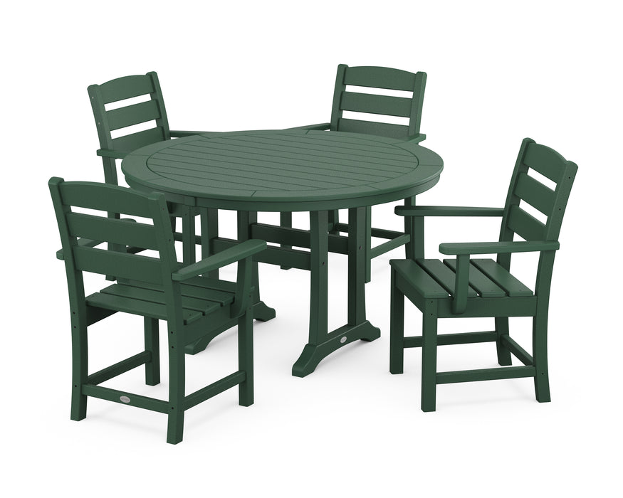 POLYWOOD Lakeside 5-Piece Round Dining Set with Trestle Legs in Green image