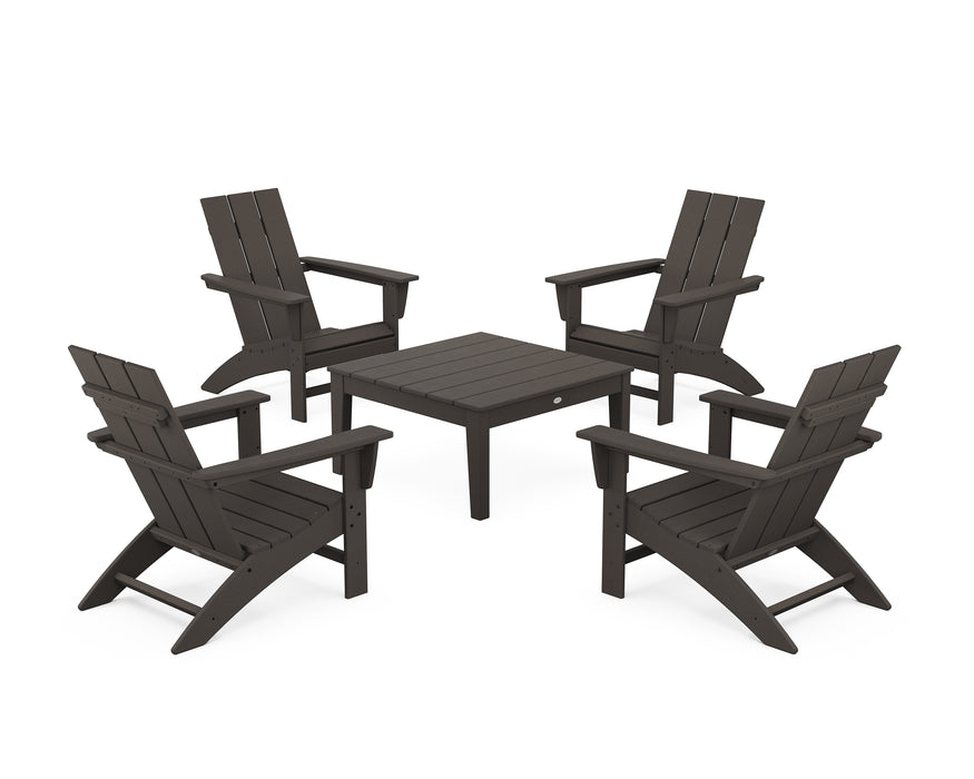 POLYWOOD 5-Piece Modern Adirondack Chair Conversation Set with 36" Conversation Table in Vintage Coffee image