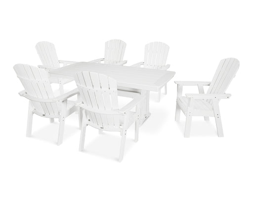 POLYWOOD Nautical Curveback Adirondack 7-Piece Dining Set with Trestle Legs in Vintage White image