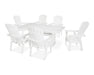 POLYWOOD Nautical Curveback Adirondack 7-Piece Dining Set with Trestle Legs in Vintage White image