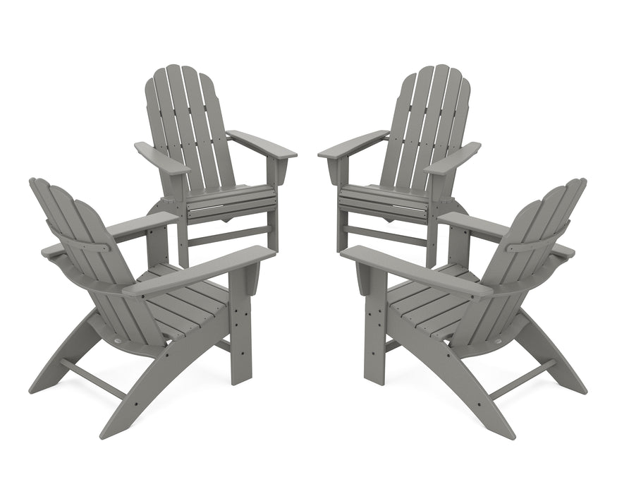 POLYWOOD 4-Piece Vineyard Curveback Adirondack Chair Conversation Set in Slate Grey