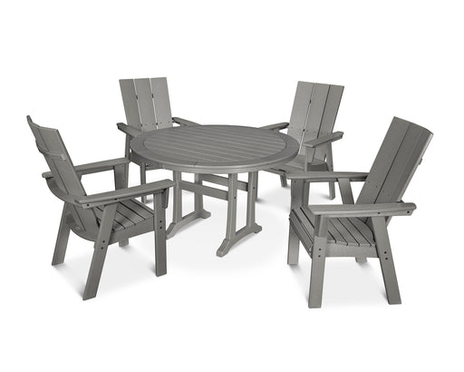 POLYWOOD Modern Curveback Adirondack 5-Piece Nautical Trestle Dining Set in Slate Grey image