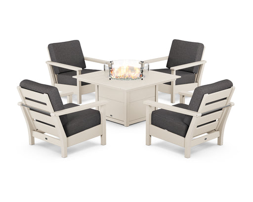 POLYWOOD Harbour 5-Piece Conversation Set with Fire Pit Table in Sand / Ash Charcoal image