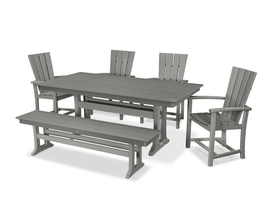 POLYWOOD Quattro 6-Piece Farmhouse Dining Set with Trestle Legs and Bench in Slate Grey image