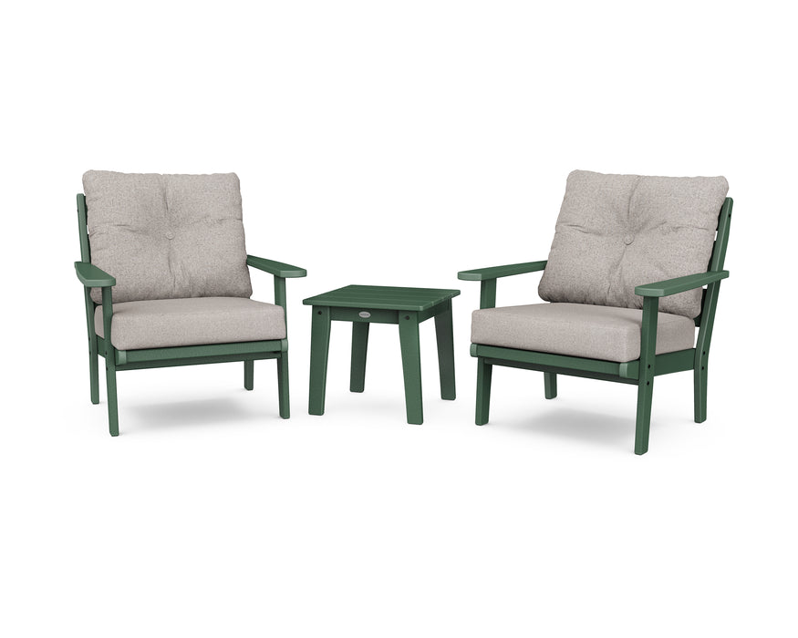 POLYWOOD Lakeside 3-Piece Deep Seating Chair Set in Green / Weathered Tweed