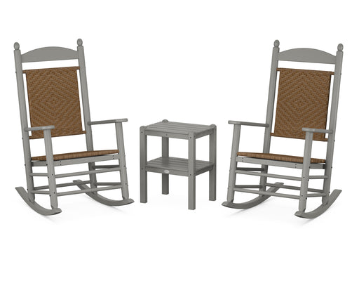 POLYWOOD Jefferson 3-Piece Woven Rocker Set in Slate Grey / Tigerwood image