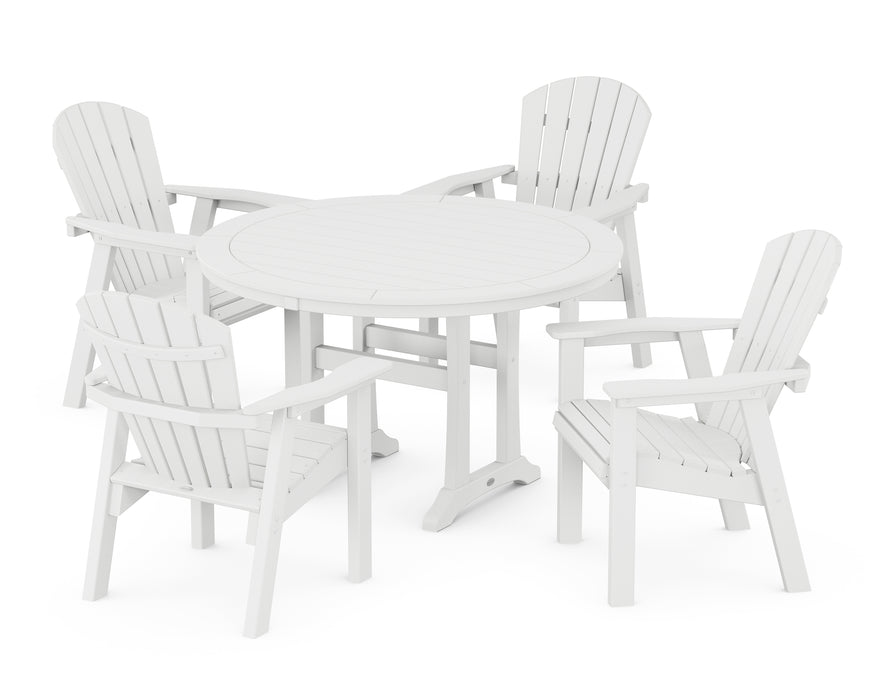 POLYWOOD Seashell 5-Piece Round Dining Set with Trestle Legs in White image