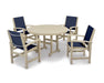 POLYWOOD Coastal 5-Piece Round Farmhouse Dining Set in Sand / Navy Blue Sling image