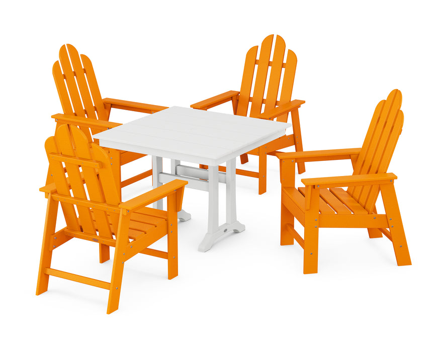 POLYWOOD Long Island 5-Piece Farmhouse Dining Set With Trestle Legs in Tangerine / White image