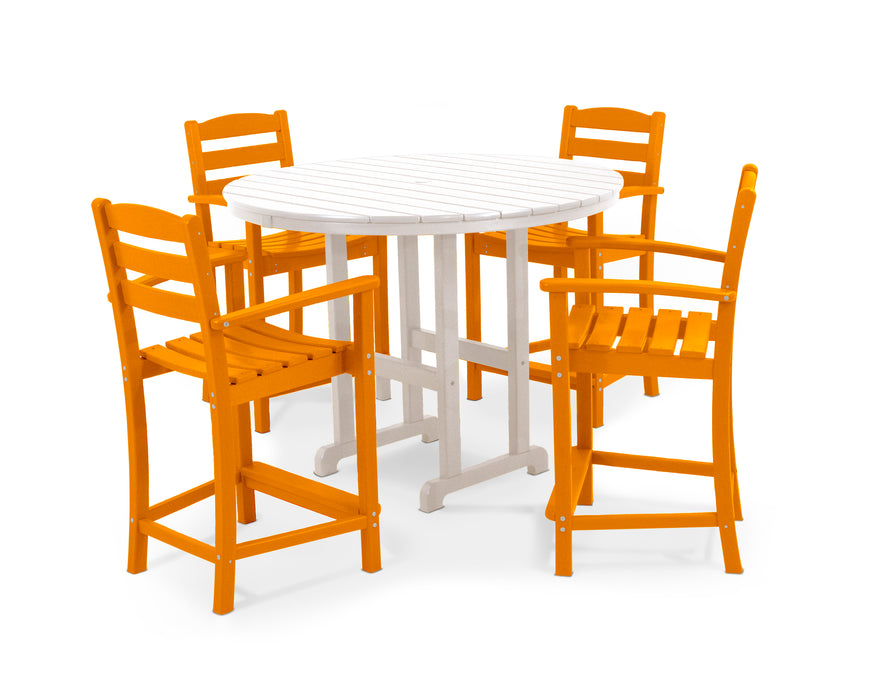 POLYWOOD La Casa Cafe 5-Piece Round Farmhouse Counter Set in Tangerine / White